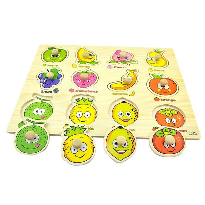 Puzzle Éducatif En Bois Fruits Et Légumes – 2 Pièces Avec Gros Boutons, Apprentissage Précoce, Motricité Fine Dès 1 An