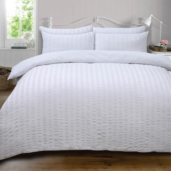 Highams seersucker Housse de couette avec Taie Literie Blanc - King