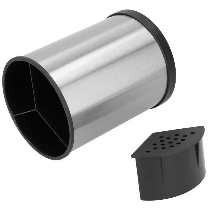 Porte-Ustensiles De Cuisine Rotatif - Inox & Bambou, 360°, 13,5x13,5x18,6 Cm - Range Couverts, Couteaux & Accessoires