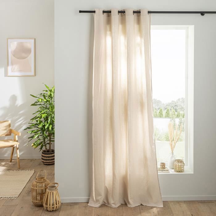 Rideau uni en gaze de coton oeillets à lunité 140x260cm beige
