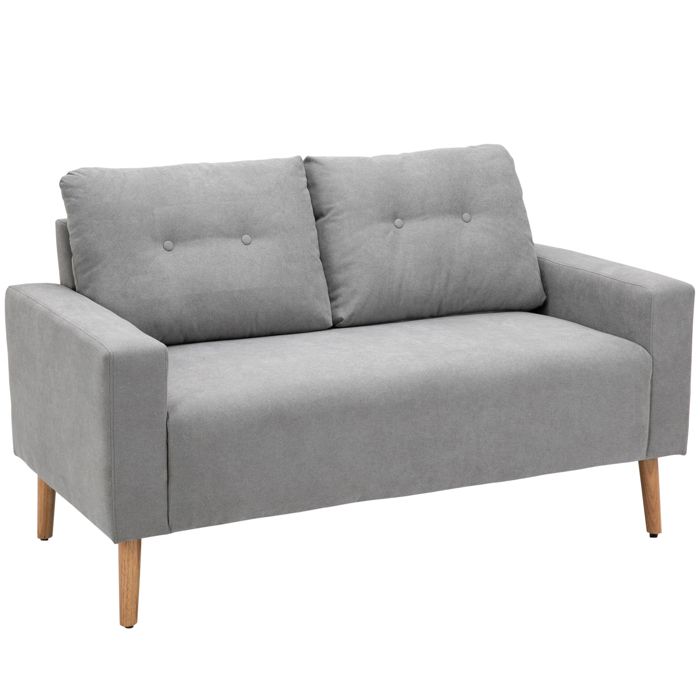 Canapé 2 places - HOMCOM - design scandinave pieds bois massif tissu salon mobilier - bois - 145x76x88cm - gris clair