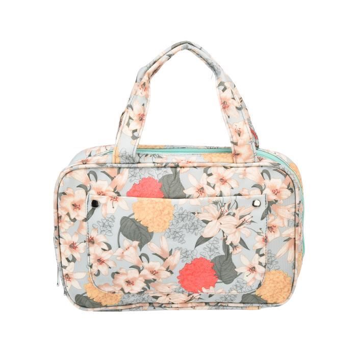 Sac De Rangement Pour Aiguilles à Tricoter - Tissu Bleu Fleuri Avec Manche En Bois