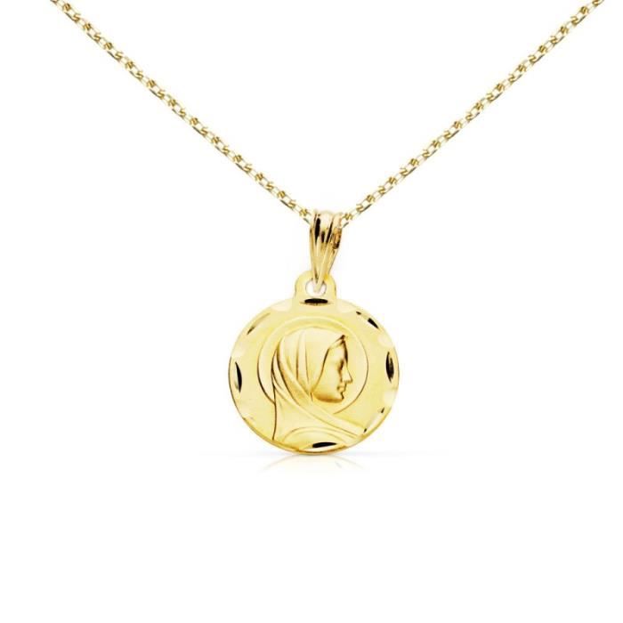 Collier Vierge Marie En Plaqué Or 750 - Pendentif Ovale Avec Zircon, Chaîne 41-45 Cm, Neuf