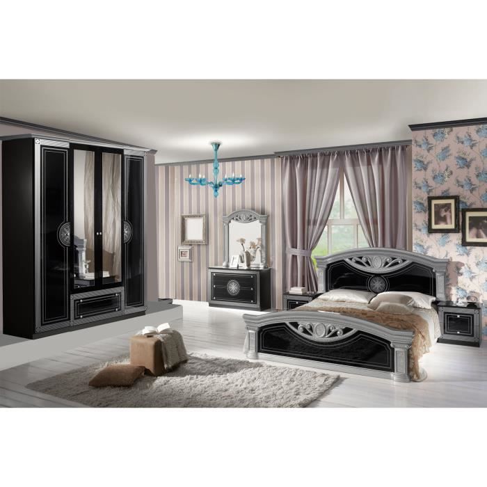 Teva Laque Noir Et Argent Ensemble Chambre A Coucher Achat