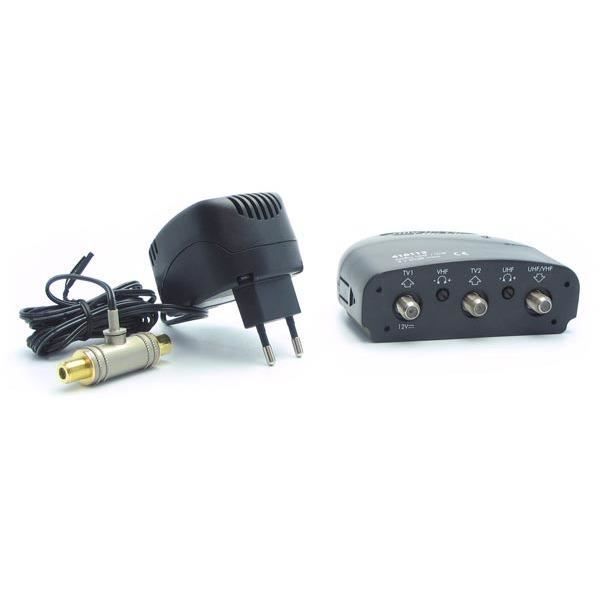 Metronic Amplificateur TV Intérieur 4G/5G - Booste Le Signal UHF/FM Pour 2 Télés - Réglage Gain 26 DB
