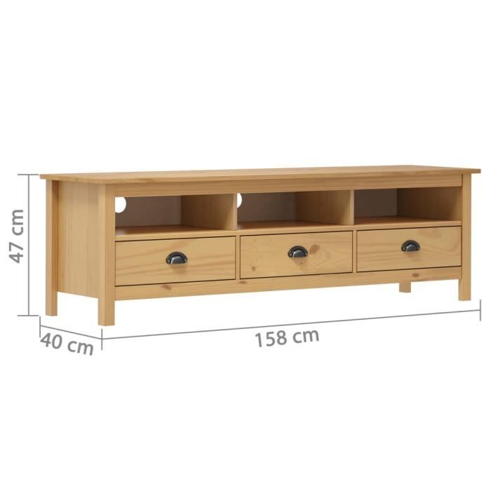 Meuble TV - MOTHINESSTO - Hill Range - Bois de pin massif - Marron miel - 158x40x47cm