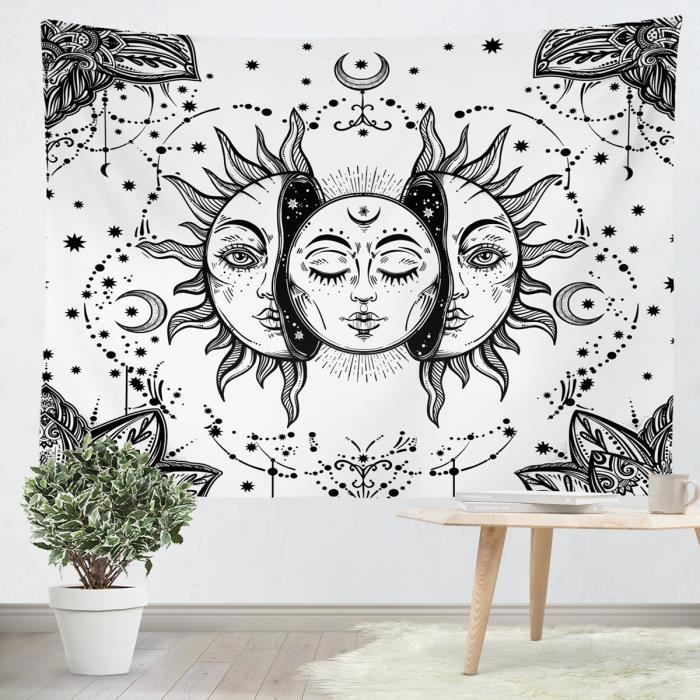 Tentures Murales Psychédéliques Mandala Orange Et Jaune – Grande Taille 180x230 Cm Pour Décoration Bohème - 4