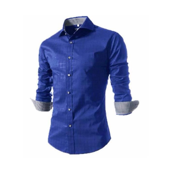 Chemise Homme Comfy Casual Chic Plaid Tout Le Match Manches Chemise 7524240 Bleu Saphir Achat Vente Chemise Chemisette Soldes Cdiscount