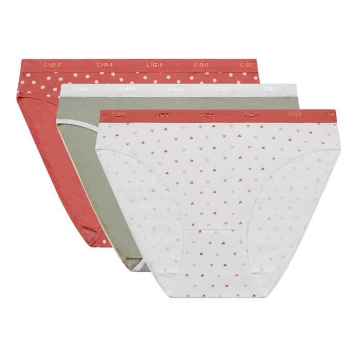 Lot de 3 Culottes Fantaisie Coton Stretch Les Pockets de Dim DIM D4C17 Delicatesse Imprime Fantaisie