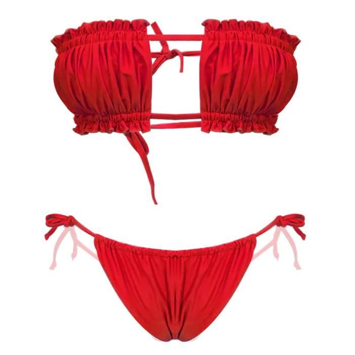 Maillot de Bain Deux Pieces Femme Bikini String Ficelle Culotte Soutien Gorge de Plage Costume Natation Piscine Tankini Tanga S XL Rouge Rouge Cdiscount Pret a Porter