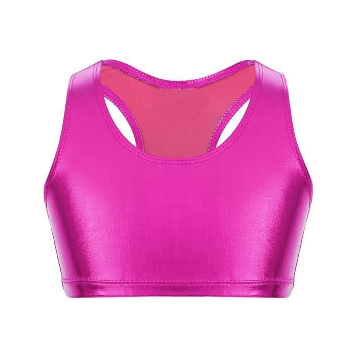 Inlzdz Enfant Fille Haut Danse M tallique Brillant Crop Top