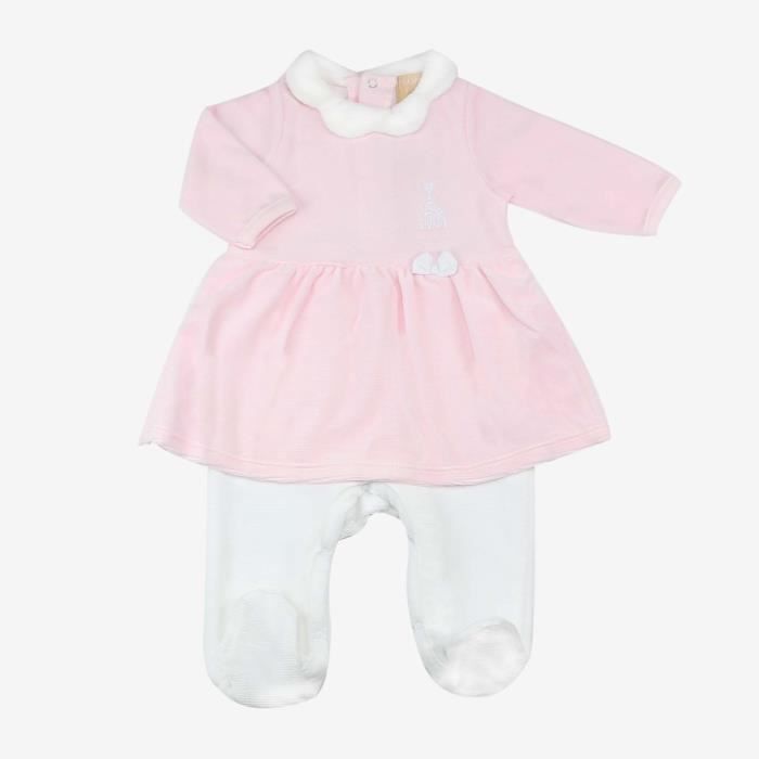 Pyjama bebe fille Trois Kilos Sept Sophie la Girafe Velours rose Coton bio