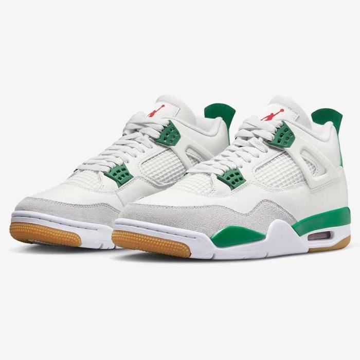 Baskets Nike SB x Air Jordan 4 “Pine Green” DR5415-103 - Gris vert - Cuir - Blanc - Mixte - Plat - Lacets