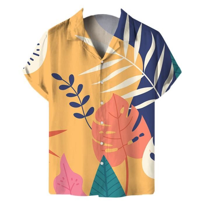 Chemise Simms Homme Manches Courtes - Bleu, Imprimé Géométrique Poisson, Coton/polyester, Taille L