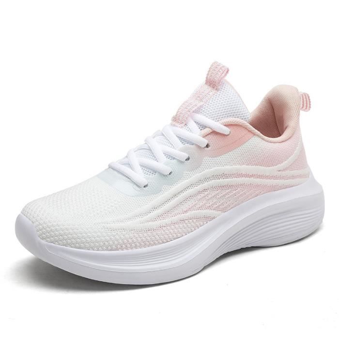 Basket Femme Textile Jogging Running Legerete Aere Doux Confortable ete Couleur graduelle Blanc Rose