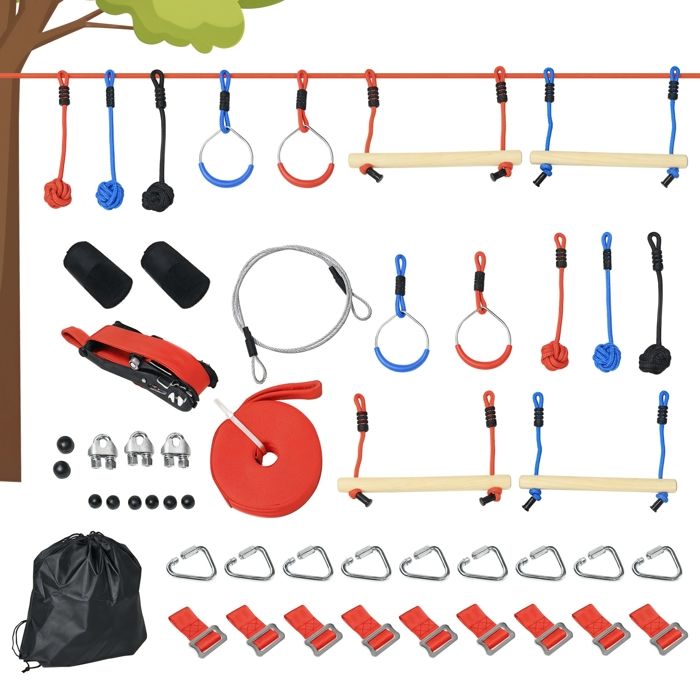 Slackline Ensemble de parcours dobstacles Outsunny Métal 1000x40x100cm multicolore
