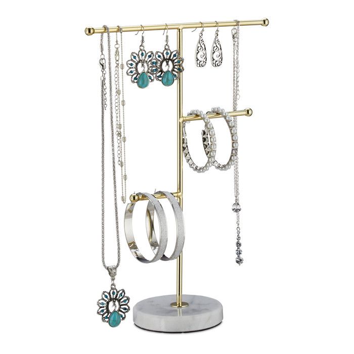 Relaxdays Arbre à Bijoux Vintage 88 Trous Boucles D’Oreilles - Porte-Bagues, Colliers, Montres - Élégant Fer Argenté 34x39x15 Cm