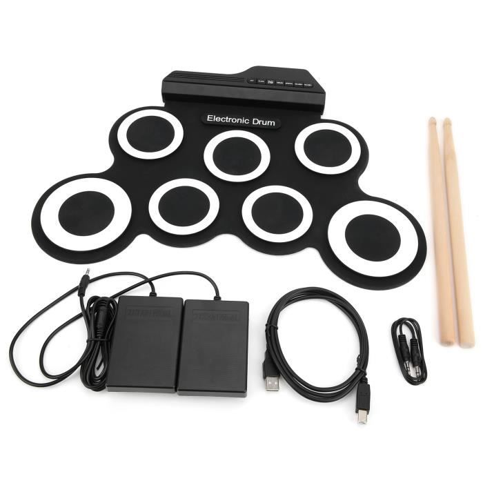 Batterie Électronique Enfant 7 Pads - Pliable, Avec Casque, Double Pédale - Jouet Musical 3 Ans+