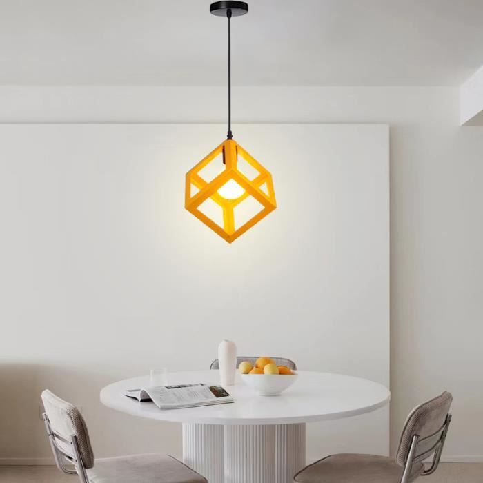 SNO Lustre Suspension Cube Ø16cm Jaune Lustr Industrielle Moderne - E27 Luminaire Vintage Suspension de Salon Chambre