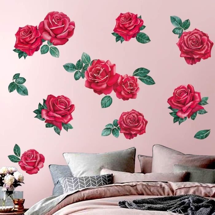 Stickers Muraux Decalmile - Coquelicots Et Papillons Rouges, Déco Adhésive Pour Chambre, Salon Ou Bureau