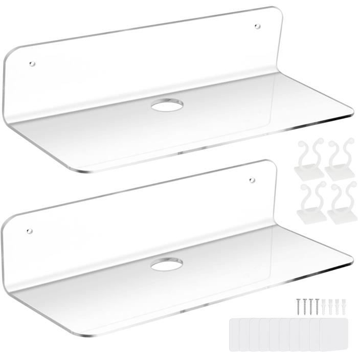 Lot de 3 étagères murales flottantes sans perçage - Largeur : 30 cm - En acrylique transparent Lot de 3 étagères murales flottantes sans perçage - Largeur : 30 cm - En acrylique transparent