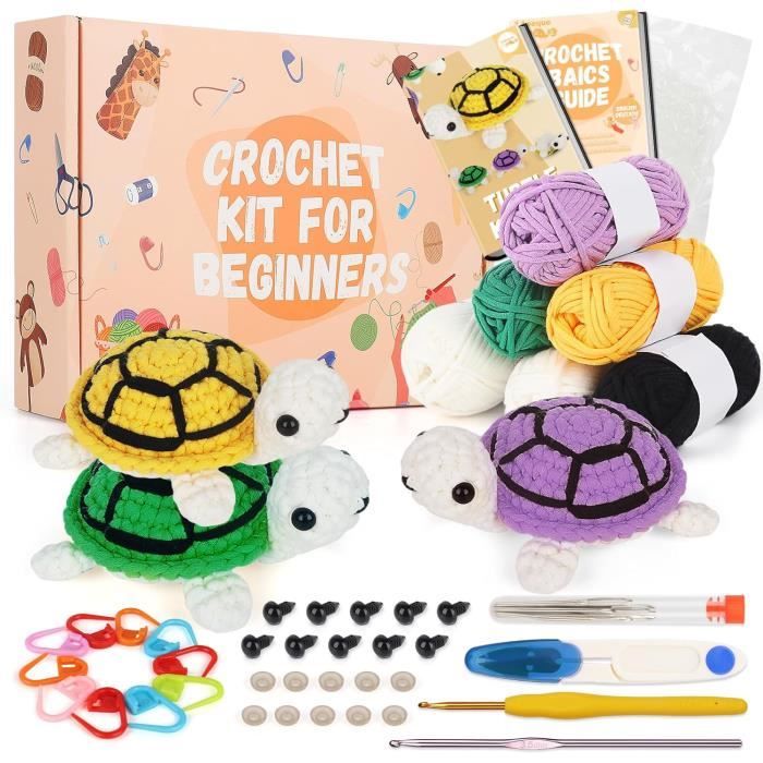 Kit Crochet Débutant Aeeque 102 Pièces - 9 Crochets Ergonomiques, 15 Pelotes Laine, Sac Beige