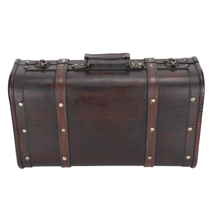 Valise Vintage En Bois Avec Motif Carte Géographique - Décoration Rétro, Coffre à Trésor, Rangement 37,5x23x13,5 Cm