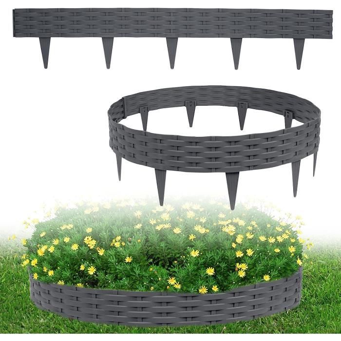 Bordure De Pelouse En Métal Galvanisé - 10 M, Hauteur 20 Cm, Bords Dentelés, Flexible Pour Formes Courbes