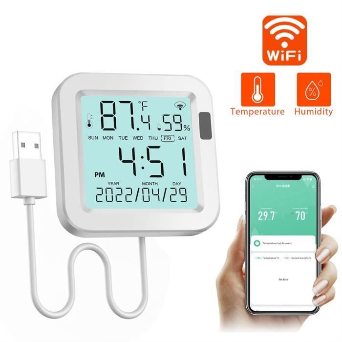 Capteur Thermomètre Hygromètre WiFi Phovolt - Moniteur Température Humidité Intérieur/Extérieur Avec Alertes Appli