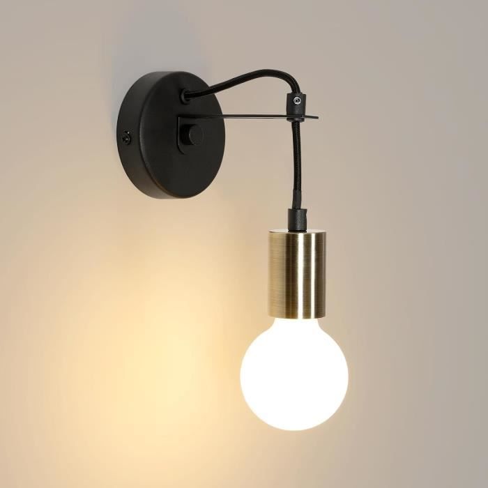 Applique Murale Industrielle Vintage – 2 Lampes E27 Orientables, Finition Or, Sans Ampoule
