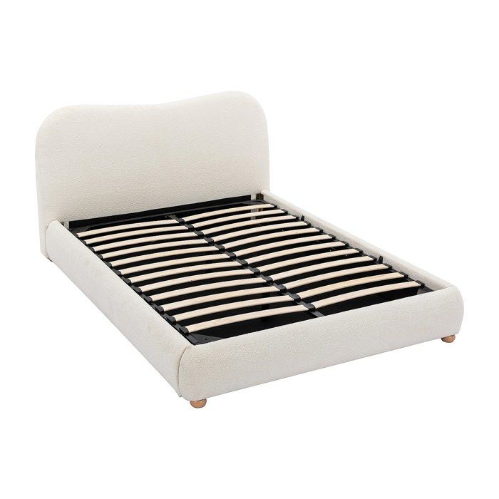 Lit coffre 160 x 200 cm - Tissu bouclette - Blanc - VANARI