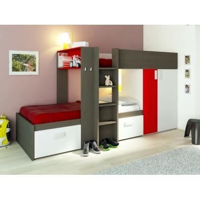Lits Superposes Julien 2x90x190cm Armoire Integree Taupe Et