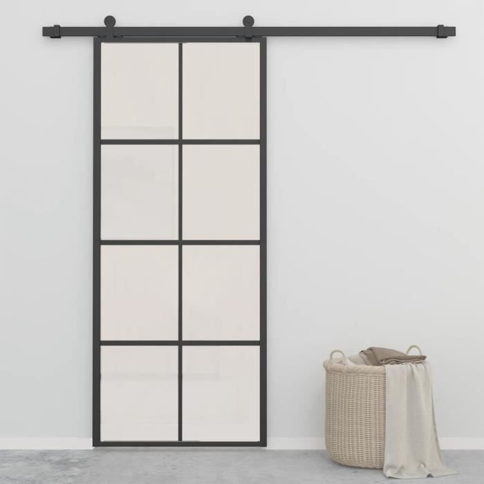BET Porte coulissante Verre ESG et aluminium 90x205 cm Noir
