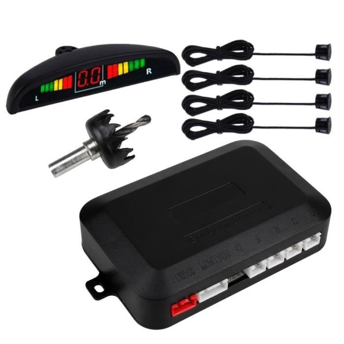 Kit Radar De Recul Voiture - 4 Capteurs + écran LED, Couleur Noire, Pour Aide Au Stationnement