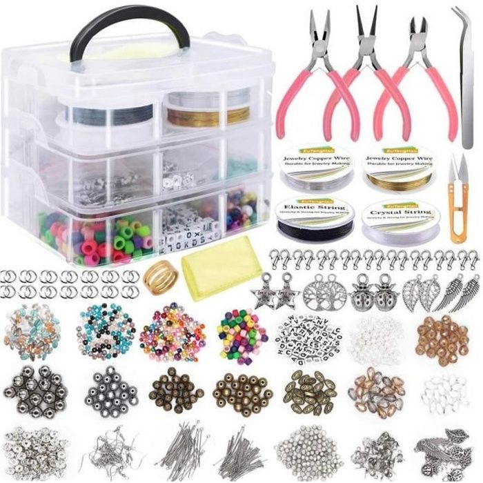 Bijoux Fabrication de fournitures Kit Boucle d'oreille DIY Ensemble avec perles Pince Pince Perles Fil pour collier Bracelet Boucles