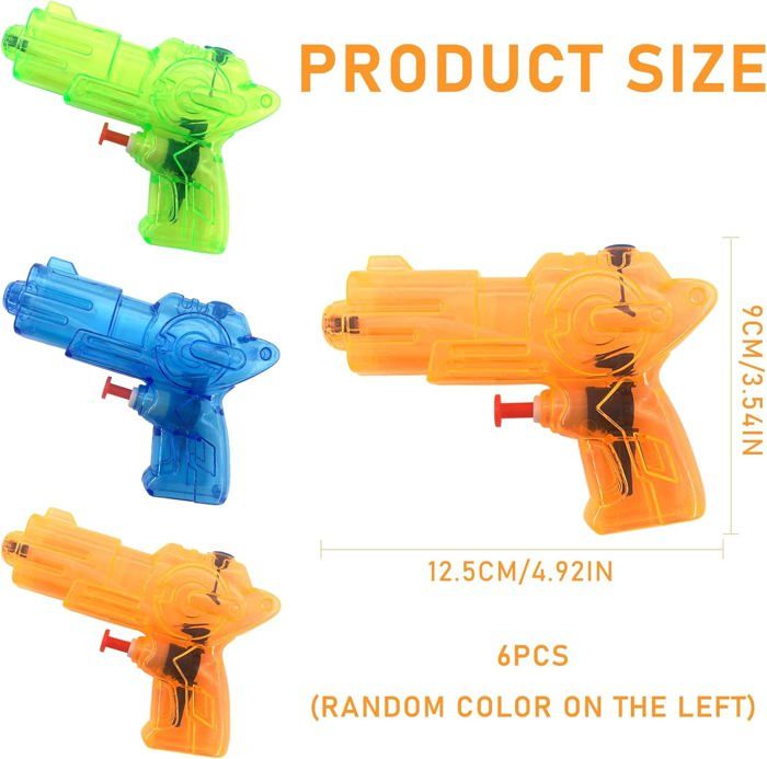 DERAYEE Lot De 6 Pistolets à Eau En Mousse Pour Enfants – 15 Cm, Colorés, Avec Pompe, Longue Portée, Sans BPA, Parfaits Pour L’été