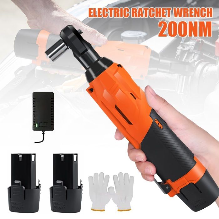 Mini Clé À Choc Sans Fil 200Nm 12V 3/8 Pouce, Angle 90°, 2300RPM, 2 Mini Clé À Choc Sans Fil 200Nm 12V 3/8 Pouce, Angle 90°, 2300RPM, 2