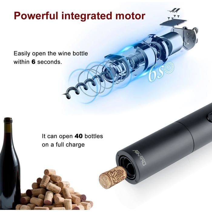 Tire-bouchon électrique Automatique EUROXANTY - Ouvre Bouteilles à Piles, Spirale Métallique, 8 Secondes