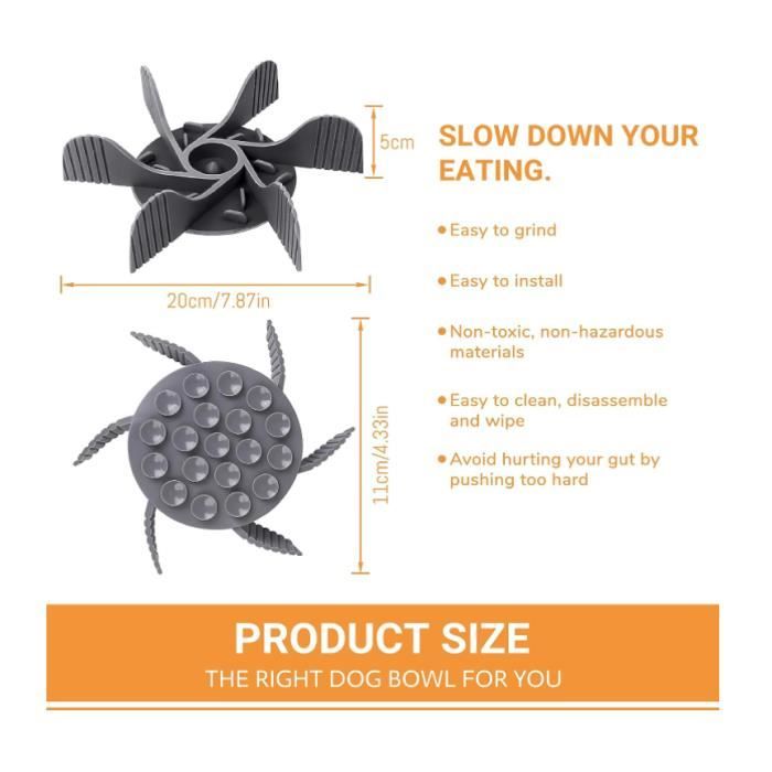 Insert En Silicone Pour Gamelle Chien - Mangeoire Lente Anti-Glouton - Ventouse Forte - Gris - 3