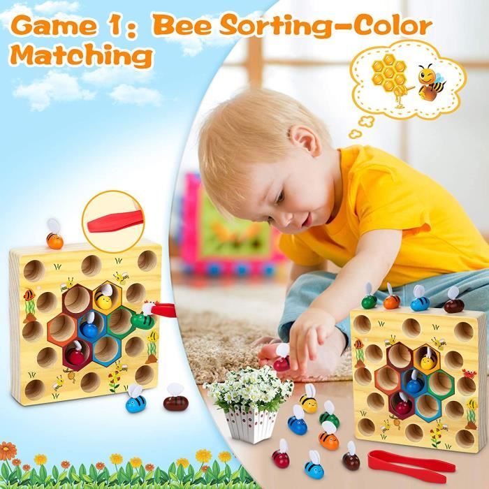 Jouet Montessori 7en1 Bois - Pêche Magnétique, Puzzle, Empilage Pour Enfants 1-4 Ans