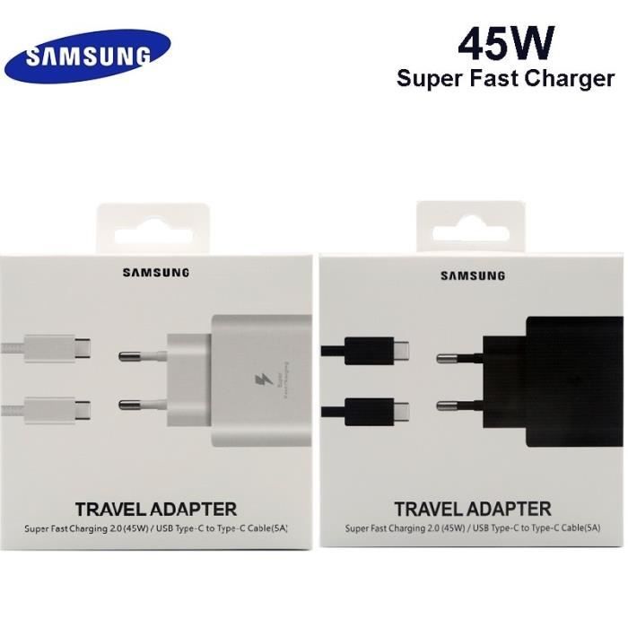 Chargeurs, Original 45W Samsung S20 chargeur Super rapide adaptatif charge  rapide type C à type c câble pour - Type EU-Black charger 12 Mois