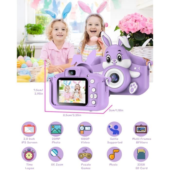 GREENKINDER Appareil Photo Enfant 2.0 Pouces - 1080P HD - 32Go - Rechargeable - Dès 3 Ans - Cadeau Filles Garçons