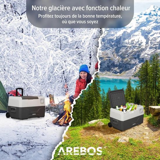 Glacière électrique Arebos 40 Litres - Refroidit Et Maintient Au Chaud - 12V/230V - Pour Voiture, Camping, Maison - Mode ECO