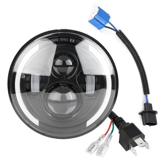 Phare LED Rond 7 Pouces 27 LED Hi/Low Beam Avec Angel Eyes DRL Et Clignotants - Riloer