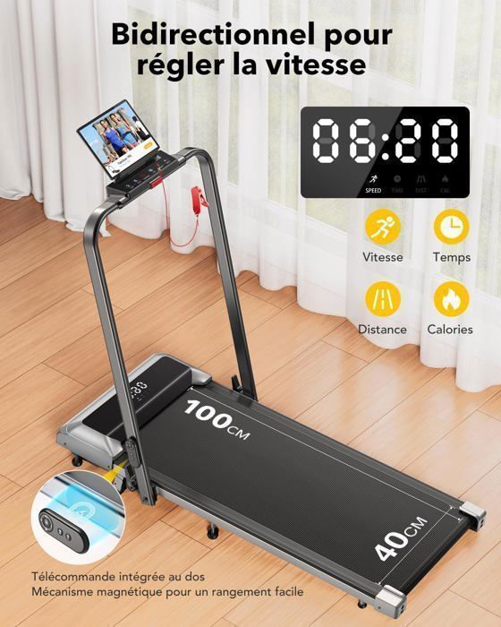 Tapis De Course Pliable LIKESPORTING - Moteur 1400W Silencieux - Vitesse 1-12 Km/h - Inclinaison Réglable 5% - Pliable Avec Roues - Pour Maison/bureau - 7