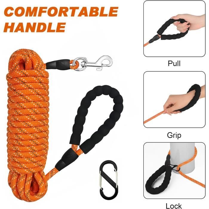 Longe pour chien 10m - Laisse de dressage orange avec poignée