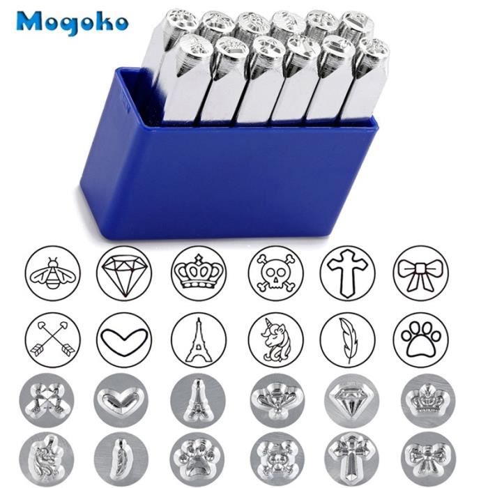 Kit Gaufrage Cuir 12 Pièces - Outils Poinçon Estampage Motifs Pour Travaux Cuir DIY