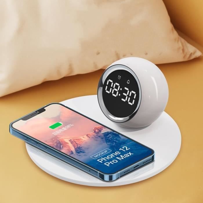 Lampe Led Réveil Multifonction Station de Charge Sans Fil Chargeur