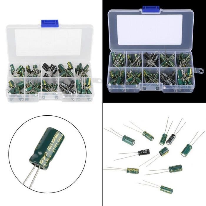 Kit Condensateurs électrolytiques Radiaux 60 Pièces 12 Valeurs 1uF-470uF - Neuf