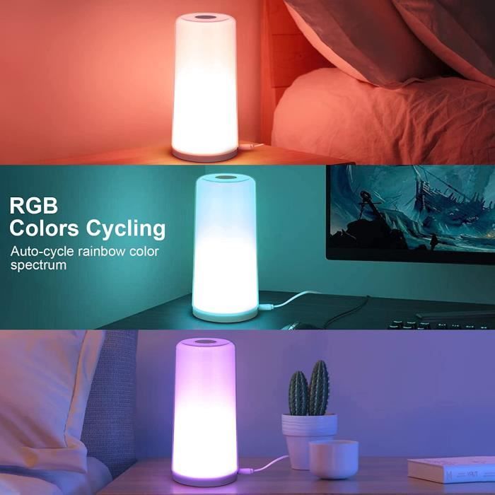 A.T.Lums Lampe de Chevet LED - Veilleuse LED avec Multicolore, 3 Niveaux de  Lnosité Adjustable, Contrôle Tactile, Dimmable Lampe29 - Cdiscount Maison